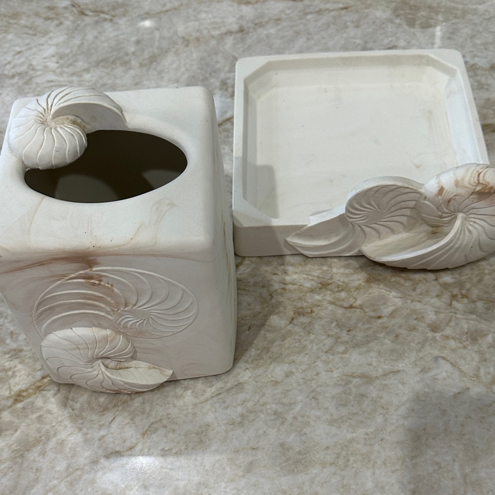 Elegant Nautilus Shell Decor Tissue Box and Matching Trash Can Base